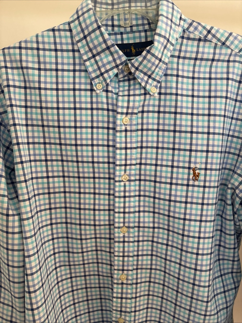 Polo Ralph Lauren Men's Blue Multi Plaid Cotton Oxford Shirt Size L Classic Fit - Picture 2 of 6